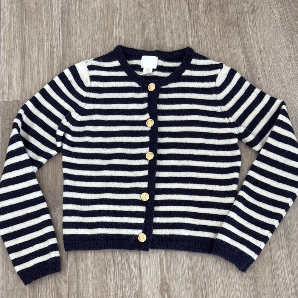 H&M Blue and White Striped Cardigan Sweater